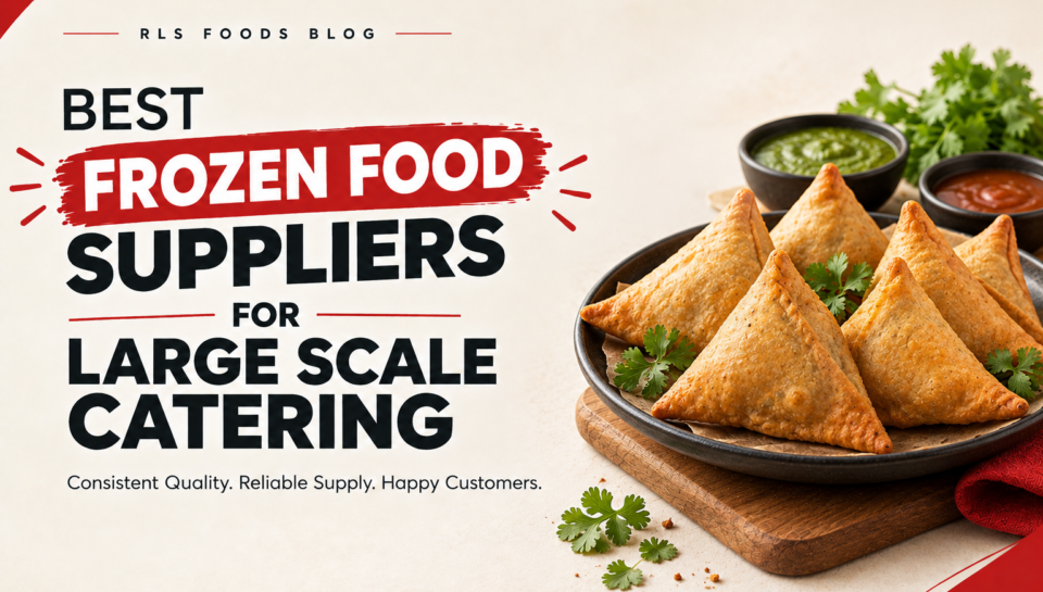 Frozen food suppliers for large scale catering featuring crispy samosas and chutneys