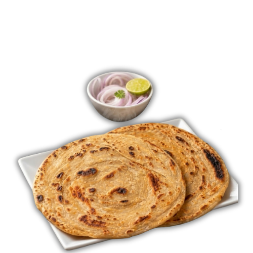 Indian paratha with onion and lime served on a plate
