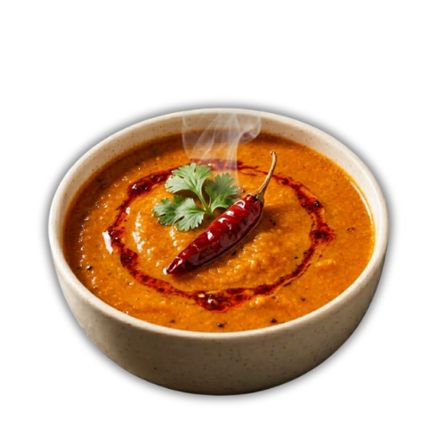 Traditional Indian sambhar with red chili and coriander