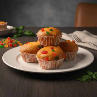 A stack of golden-brown vanilla cupcakes studded with colorful tutti frutti pieces in paper liners from RLS Foods.